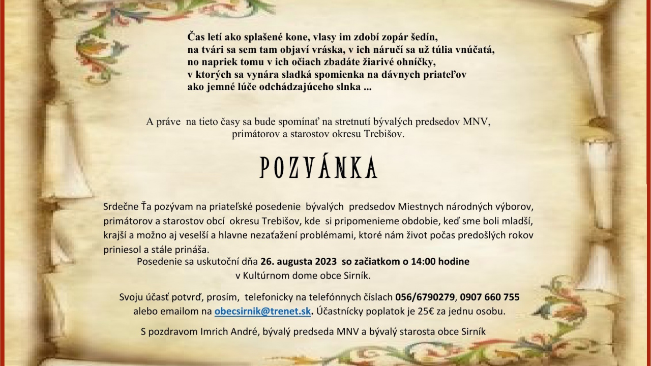 Stretnutie bývalých predsedov Miestnych národných výborov, primátorov a starostov obcí 2023  Stretnutie bývalých predsedov Miestnych národných výborov, primátorov a starostov obcí 2023