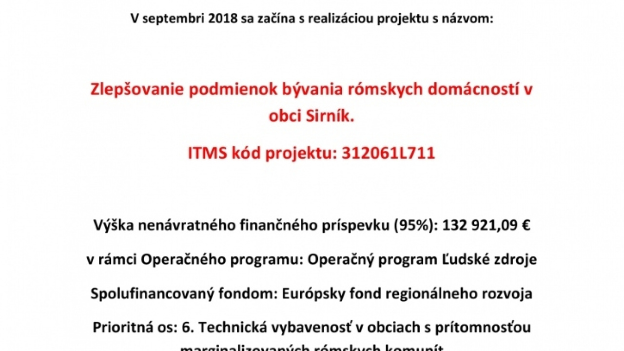 Projekty obce Sirník Projekty obce Sirník