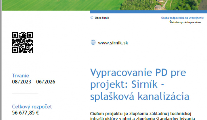 Fotka - Vypracovanie PD pre projekt: Obec Sirník - splašková kanalizácia