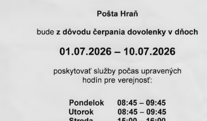Fotka - Pošta Hraň - oznámenie