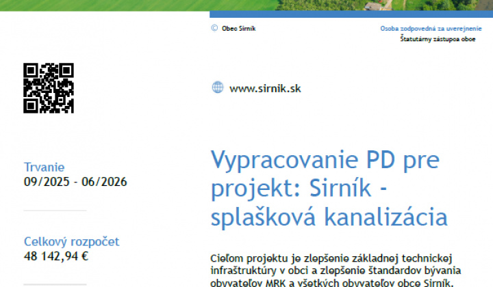 Fotka - Vypracovanie PD pre projekt: Sirník - splašková kanalizácia