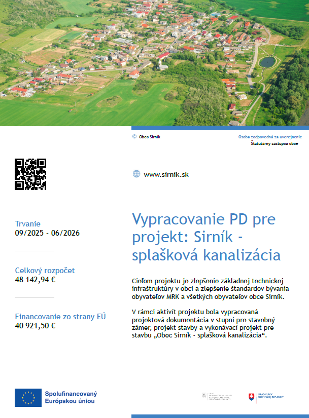 Fotka - Vypracovanie PD pre projekt: Sirník - splašková kanalizácia