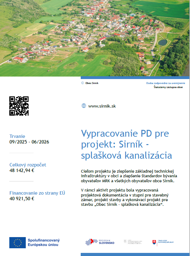 Fotka - Vypracovanie PD pre projekt: Sirník - splašková kanalizácia