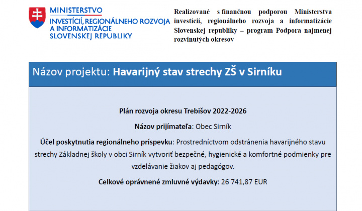Fotka - Havarijný stav strechy ZŠ v Sirníku